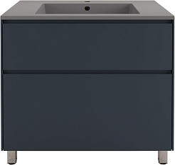 Style Line Тумба с кварцевой раковиной серый шелк Лима 80 Plus эмаль графит матовая – фотография-1